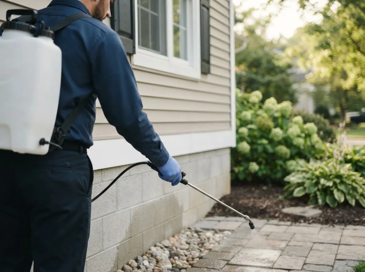 Pest control technician inspecting a home in Hills, MN